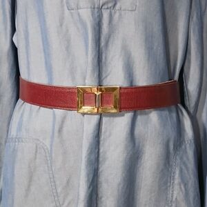 Vintage Burgundy Iguana/ Leather Belt with Gold Buckle